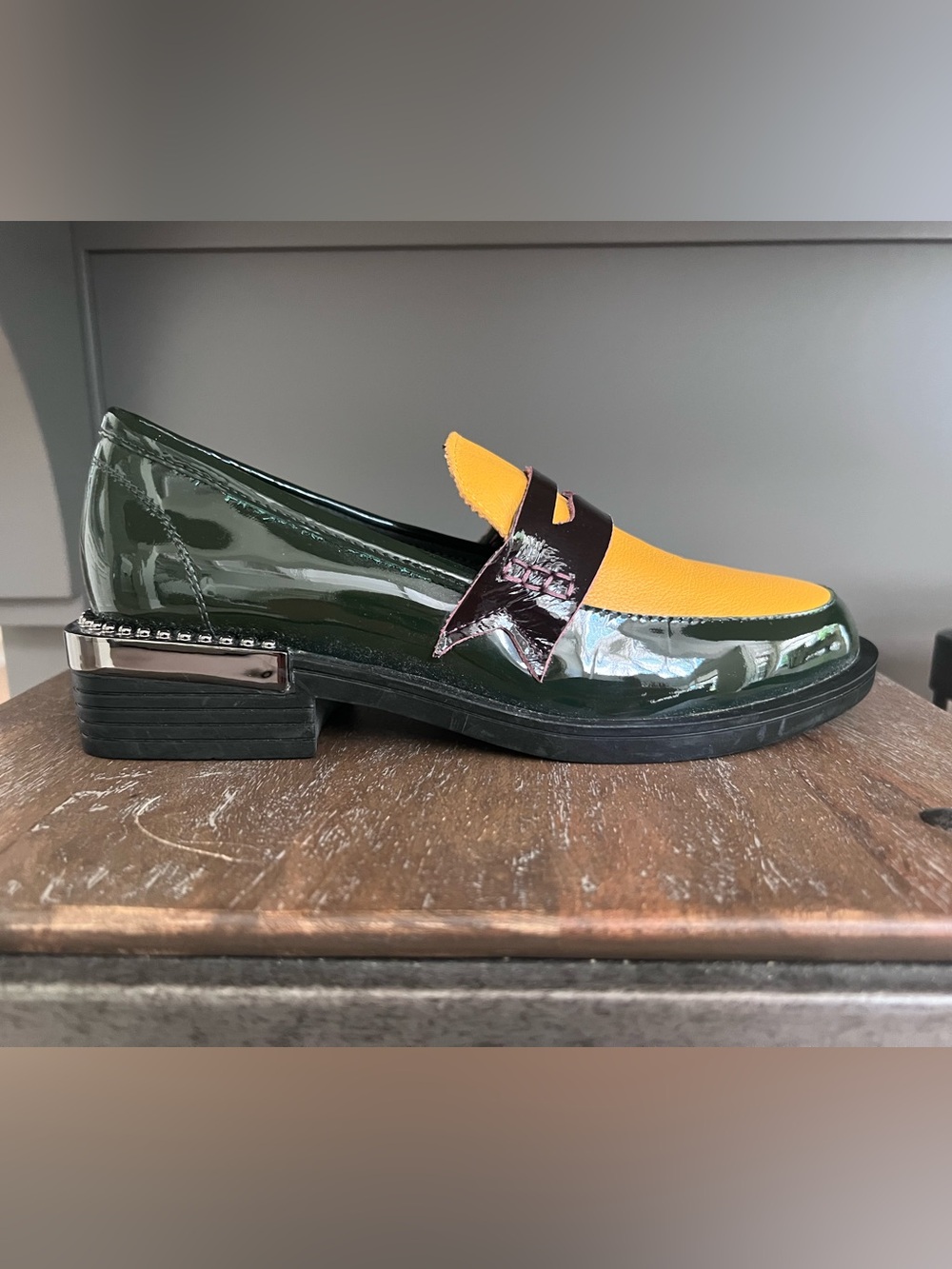 Yellow & Dark Green Women’s Leather Loafers